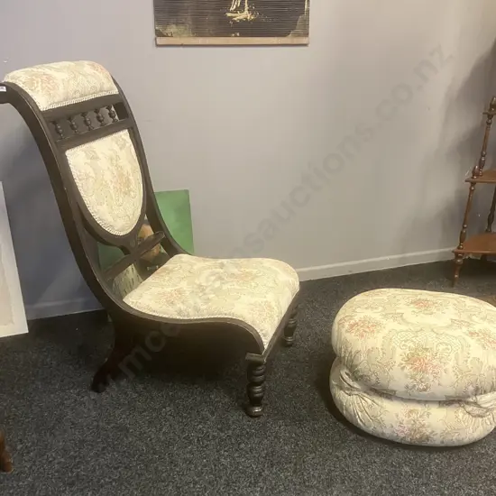 Victorian Antique Nursing Chair With Matching Braided Pouffe