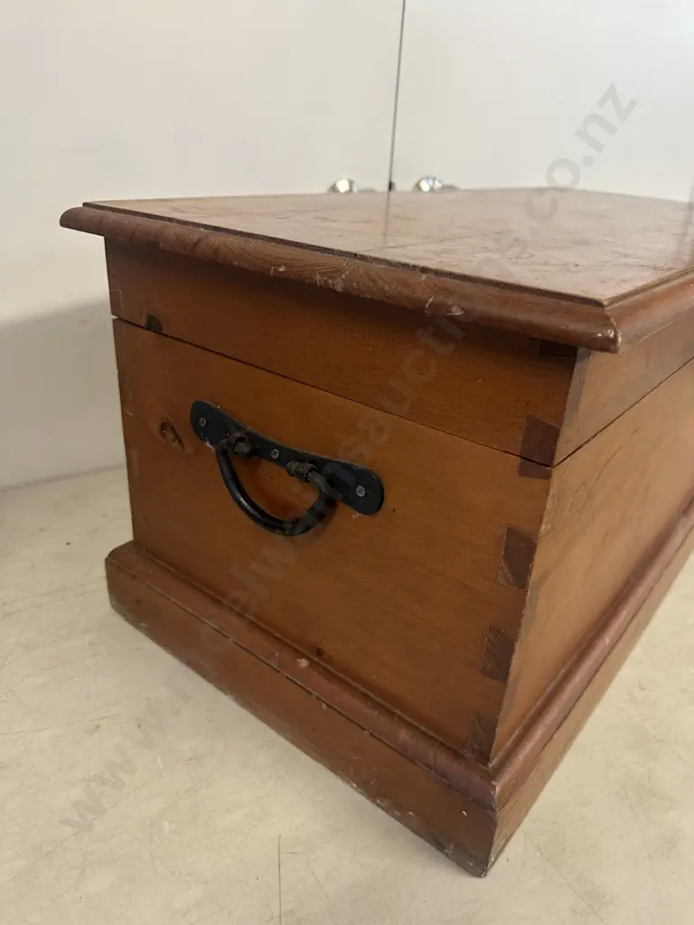 Vintage Wooden Blanket Chest Metal Latch & Drop Handles H35 W83 D40cm. Image 1++