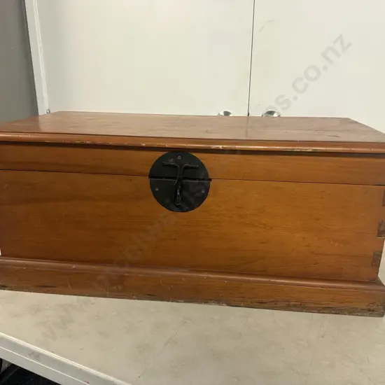 Vintage Wooden Blanket Chest Metal Latch & Drop Handles H35 W83 D40cm.