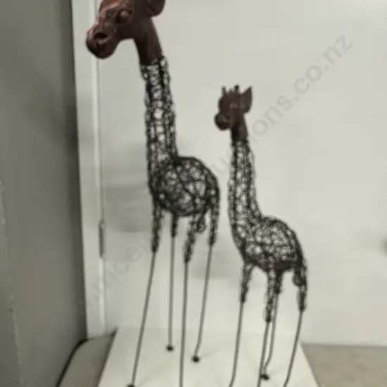 Handcrafted Metal Wire Giraffe Sculptures H63 & 75cm.