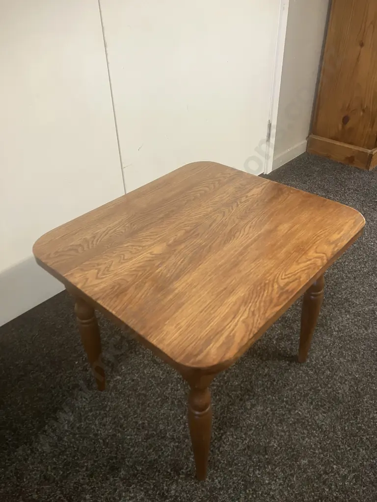Oak Side Table, Turned Legs. H45 W52 D46cm Image 1++