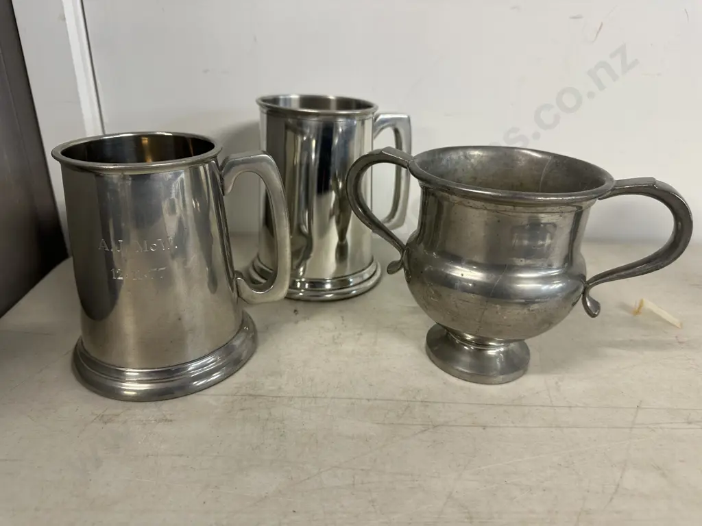 Tudric Twin Handled Trophy Urn With Pewter Beer Steins Including Walker & Hall Image 1++