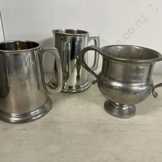 Tudric Twin Handled Trophy Urn With Pewter Beer Steins Including Walker & Hall