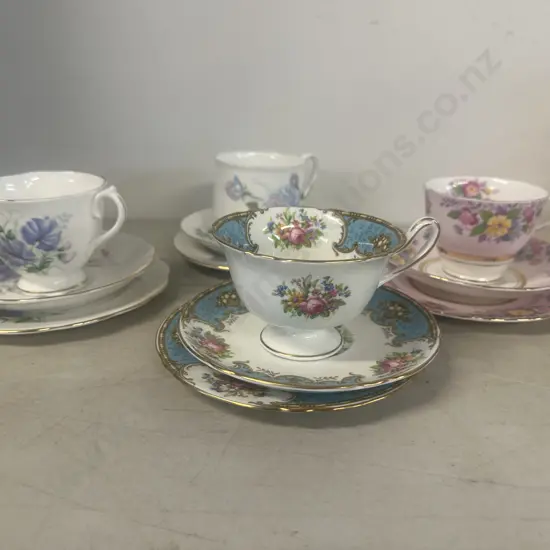 Selection Of Vintage China Trios Including Royal Albert, Colclough Etc