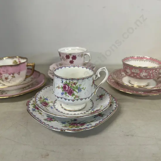 Selection Of Vintage China Trios Including Royal Albert, Staffordshire Etc