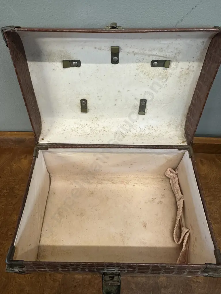 Vintage Faux Alligator Train Case With Brass Latch H18 W31 D18cm. Image 1++