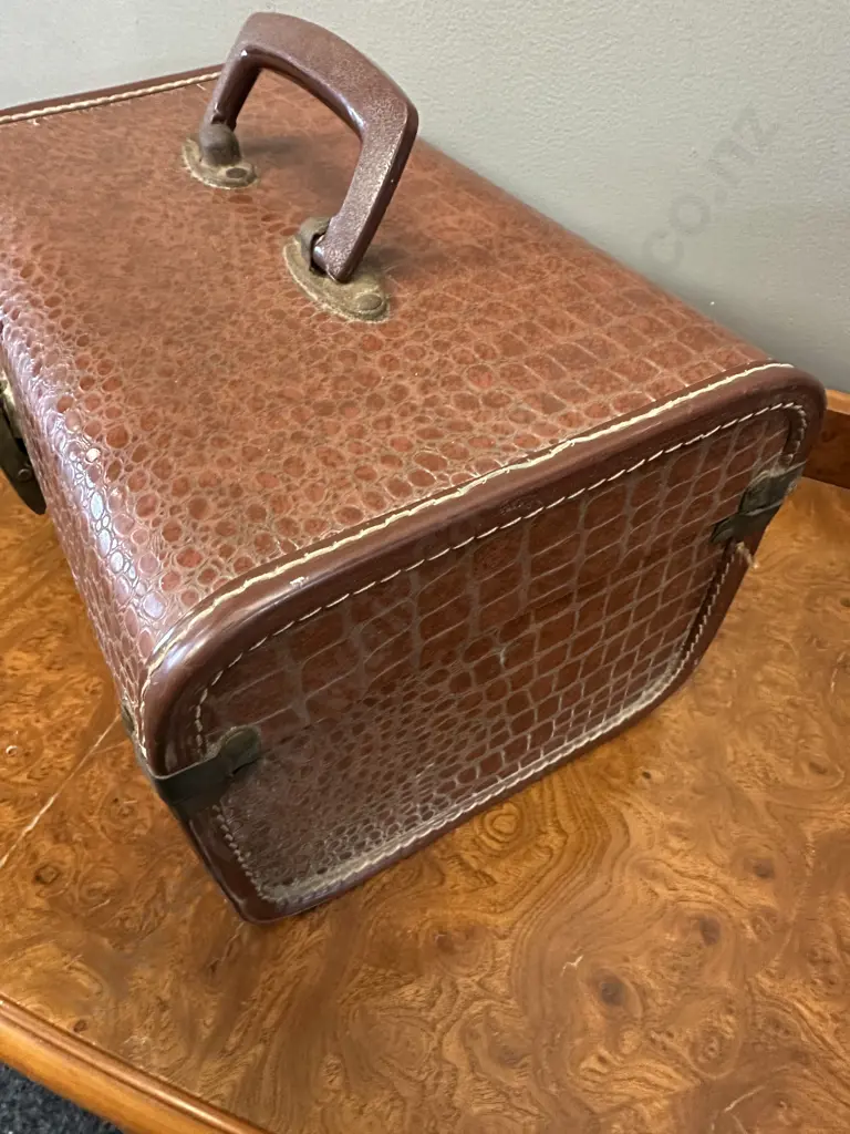 Vintage Faux Alligator Train Case With Brass Latch H18 W31 D18cm. Image 1++