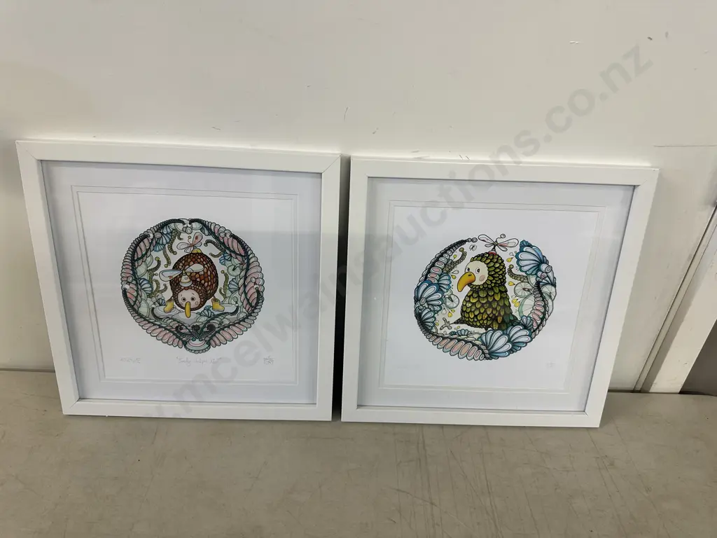 Framed Artwork Signed By Denise Fort Titled Unique Kiwi & Cheeky Kea Image 1++