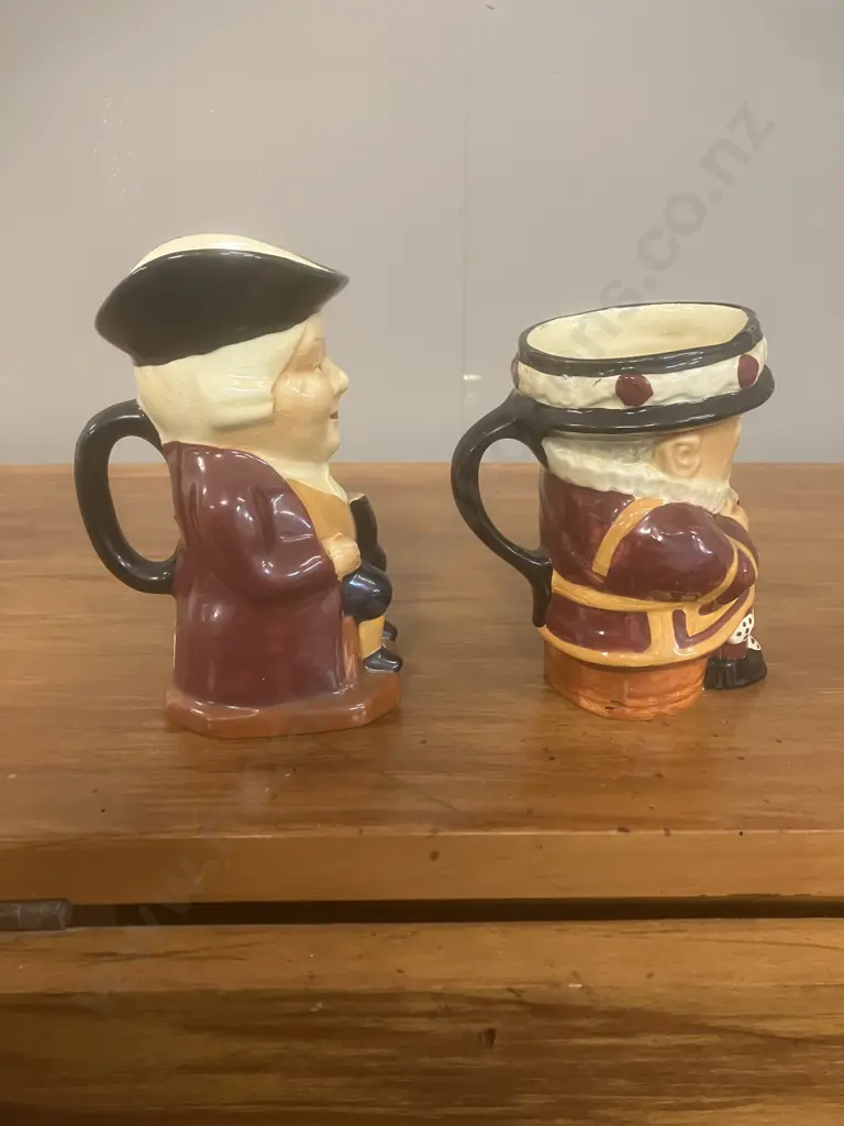Vintage Shorter & Son Staffordshire England Toby Jugs x 2 - Beefeater & Gent Sitting, 13.5 & 12cm c1950s Image 1++