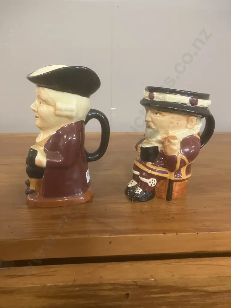 Vintage Shorter & Son Staffordshire England Toby Jugs x 2 - Beefeater & Gent Sitting, 13.5 & 12cm c1950s Image 1++