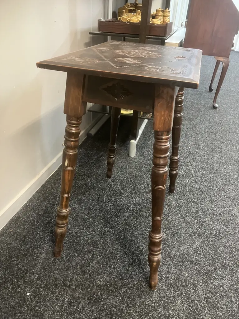 Antique Carved Side Table. H64 W53 D35cm Image 1++