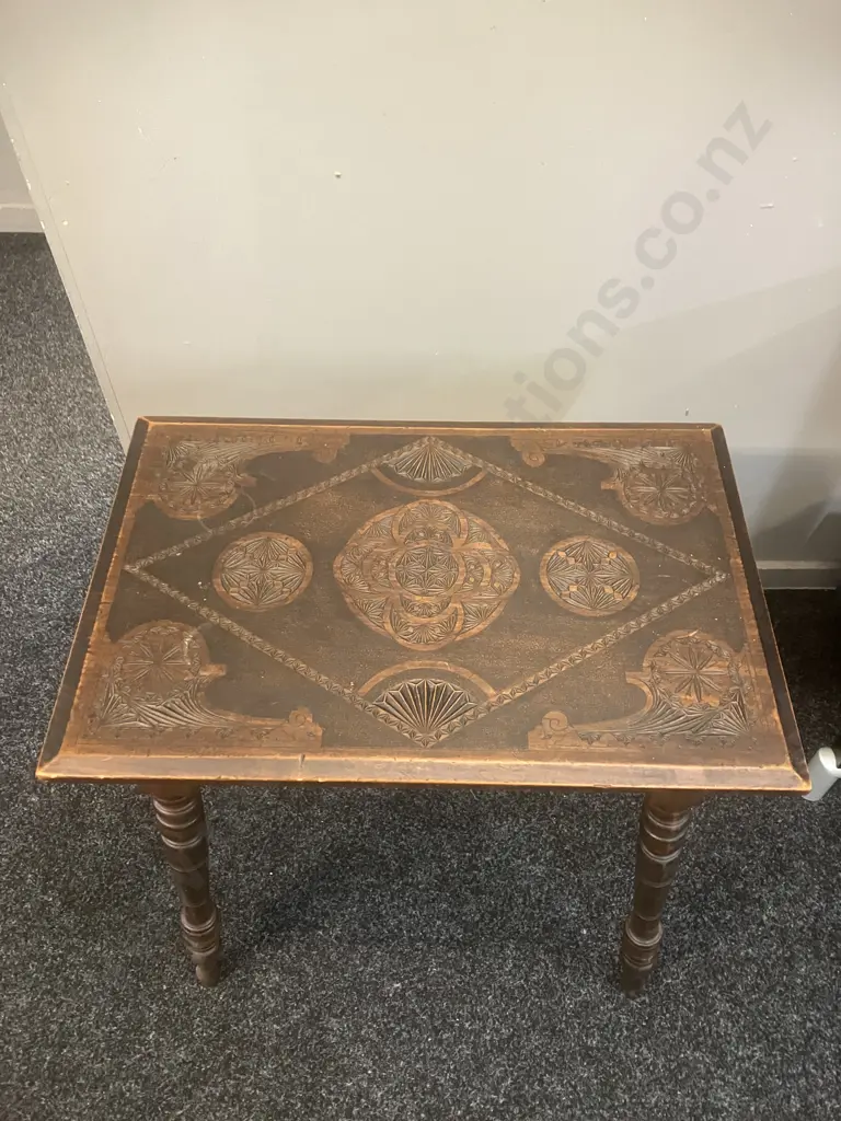 Antique Carved Side Table. H64 W53 D35cm Image 1++