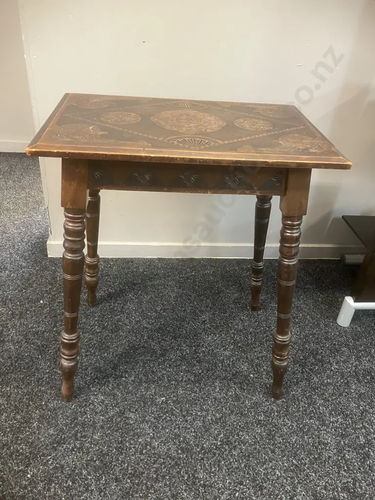Antique Carved Side Table. H64 W53 D35cm Image 1++