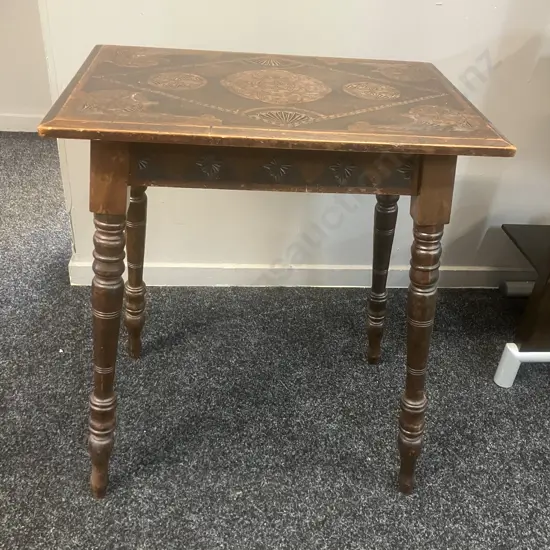 Antique Carved Side Table. H64 W53 D35cm