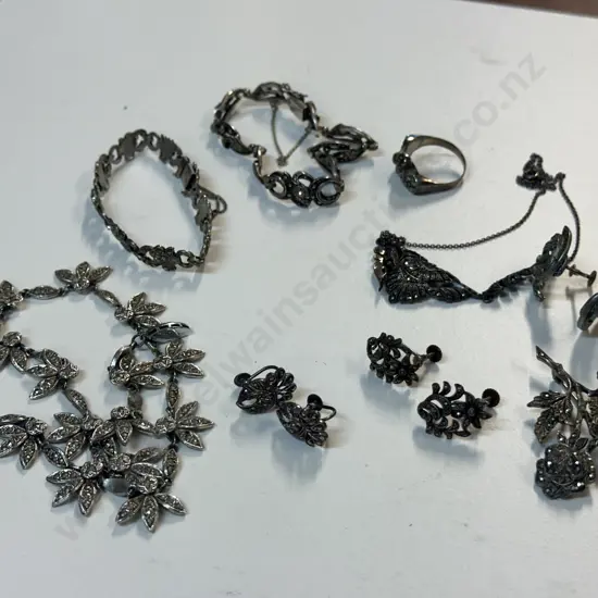 Vintage Marcasite Costume Jewellery Including Necklaces, Bracelets, Ring & Earrings