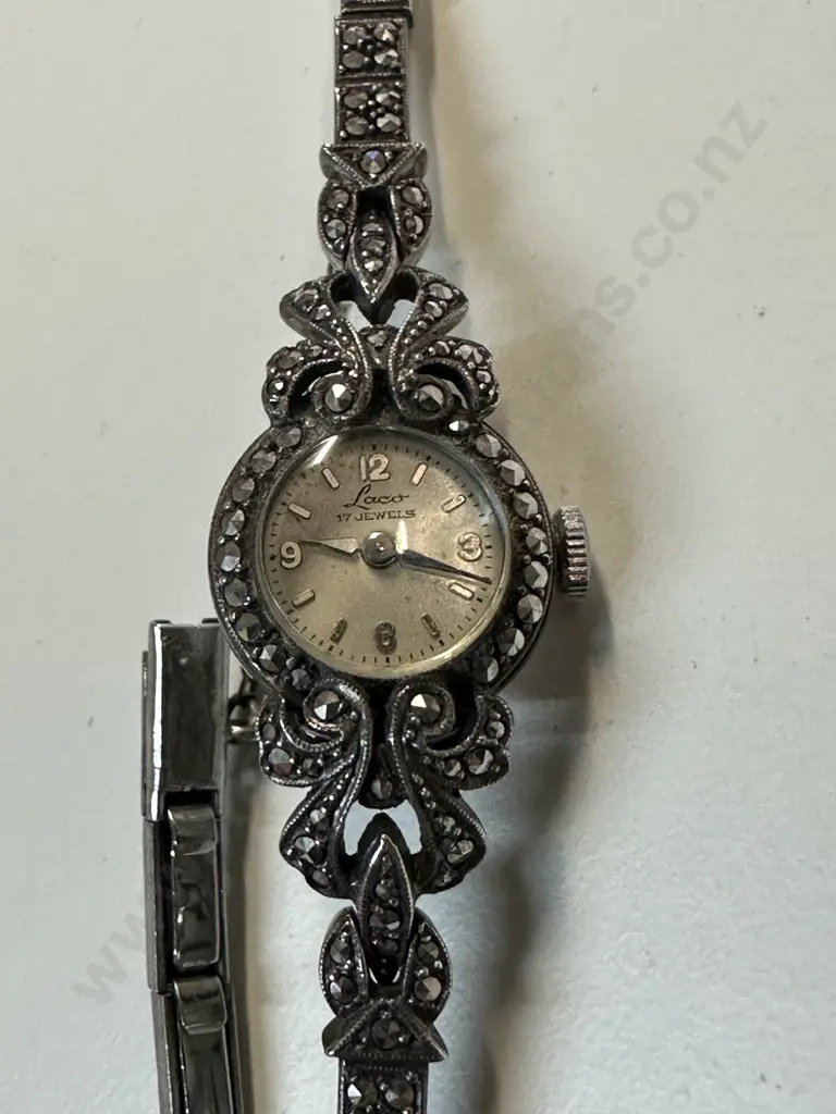 Vintage Marcasite Laco 17 Jewels Watch Image 1++