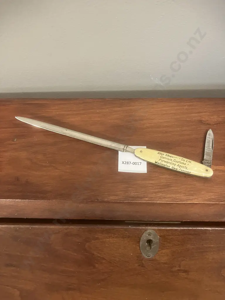 Alan Steevens & Co Ltd (NZ) Advertising Letter Opener With Pen Knife Handle (Stamped Germany) Late 1950-1960s Image 1++
