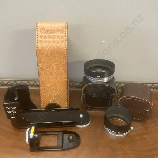 Canon Camera Holder VT L-Bracket With Accessory Spirit-Level & Canon S-50 & 42mm A Lens Hoods With Canon Leather Cases