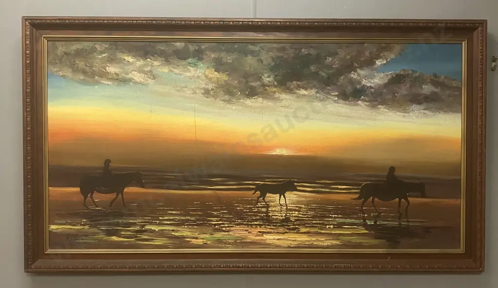 Sunset Silhouette Framed Artwork Signed Bottom Left. 72 x 132cm Image 1++