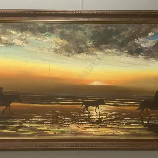 Sunset Silhouette Framed Artwork Signed Bottom Left. 72 x 132cm