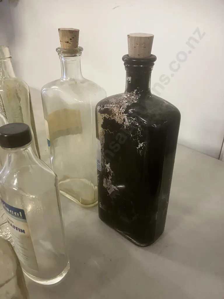 Assorted Vintage Bottles, Winsons Baking Powder Tin, Pressed Glass Desk Organiser Etc Image 1++