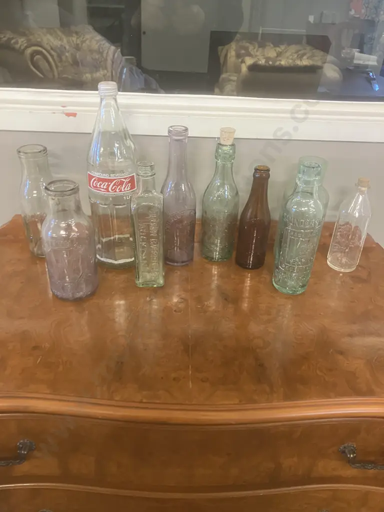 Vintage Bottles - Glass 1 Litre Coca-Cola Bottle, Thomson Lewis Embossed Fountain Bottles, Saunders & Co Etc Image 1++