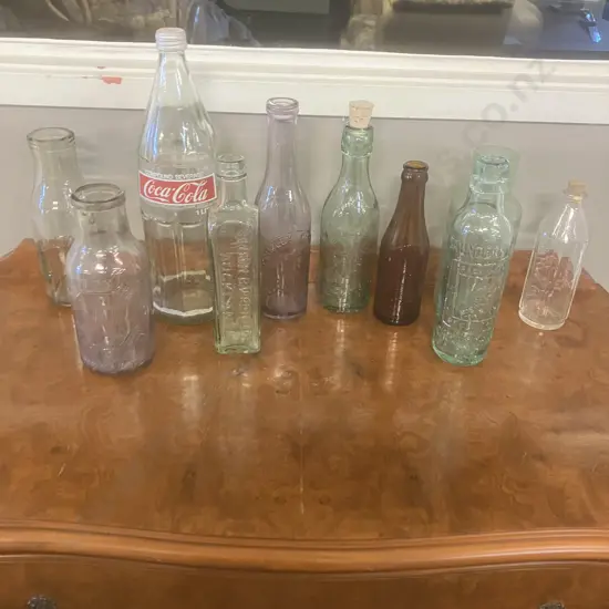 Vintage Bottles - Glass 1 Litre Coca-Cola Bottle, Thomson Lewis Embossed Fountain Bottles, Saunders & Co Etc