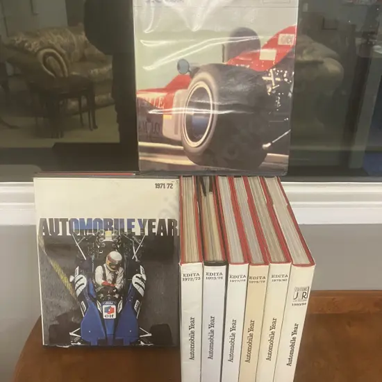 Automobile Year Books x Eight - No's 18, 19, 20, 21, 25, 26, 27 & 41, Large Hardcovers With Dust Jackets