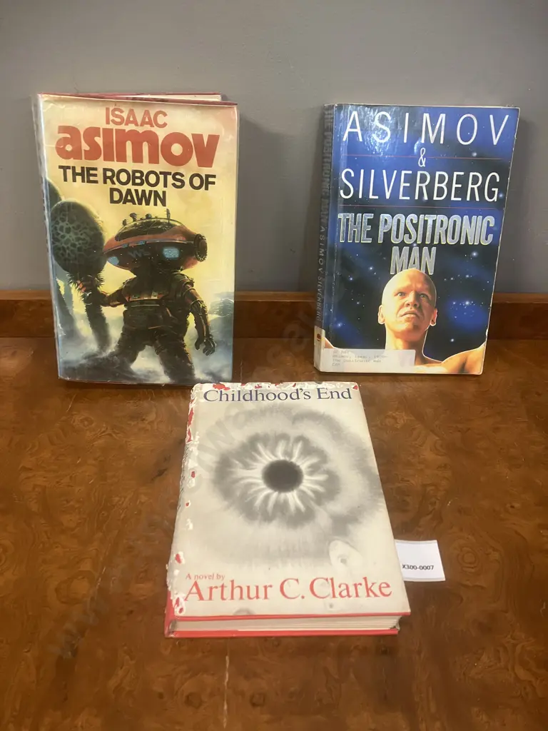 Childhood's End Arthur C. Clarke 1953 HardCover Book Club Edition, Isaac Asimov The Robots Of Dawn & The Positronic Man Image 1++