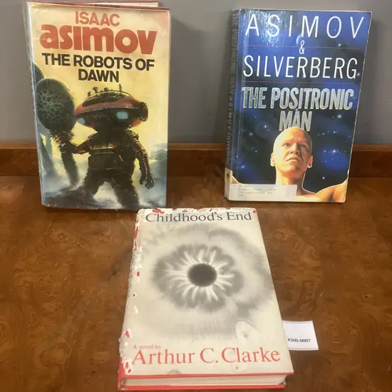 Childhood's End Arthur C. Clarke 1953 HardCover Book Club Edition, Isaac Asimov The Robots Of Dawn & The Positronic Man