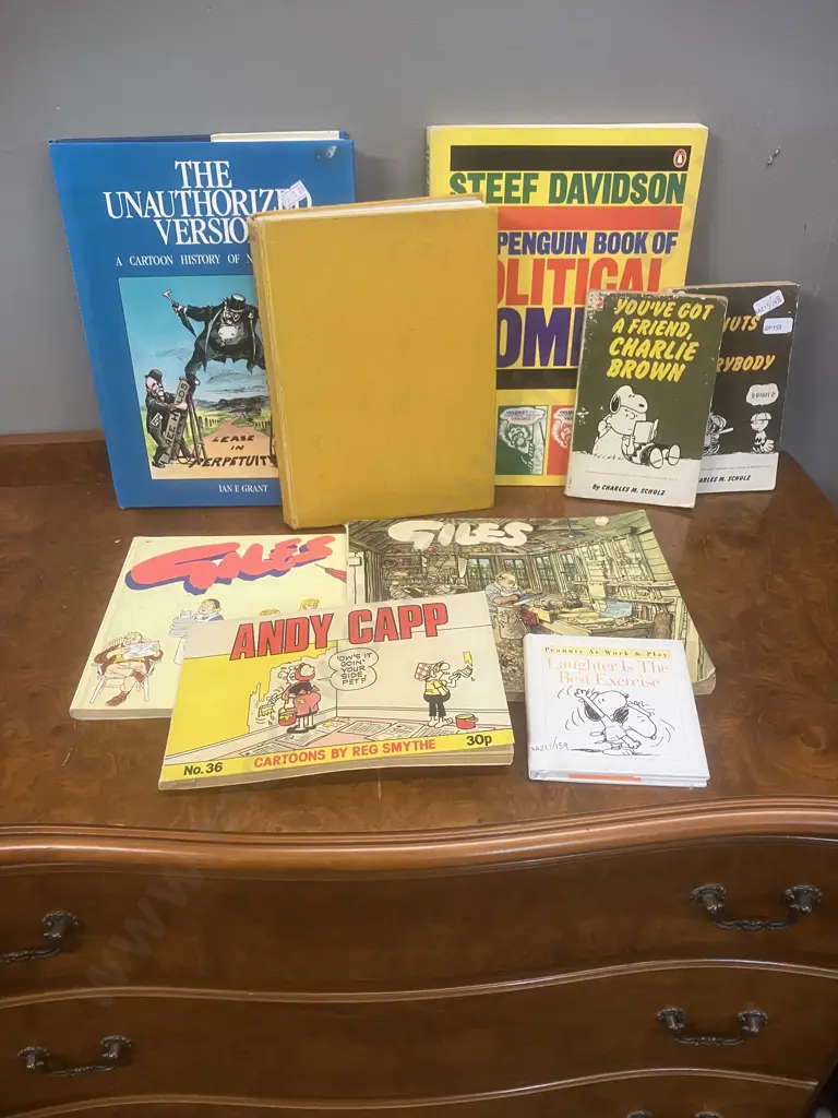 Peanuts, Andy Capp, Giles Books, The Golden Book of Comics, A cartoon History of NZ, Penguin Political Comics Image 1++