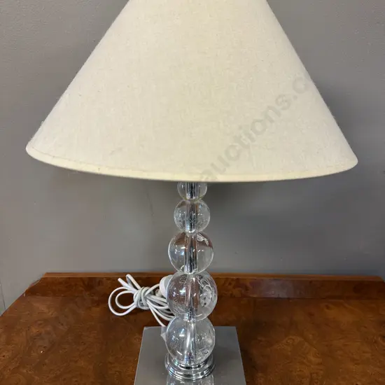Modernist Table Lamp Clear Stacked Ball Detail Polished Chrome Base Linen