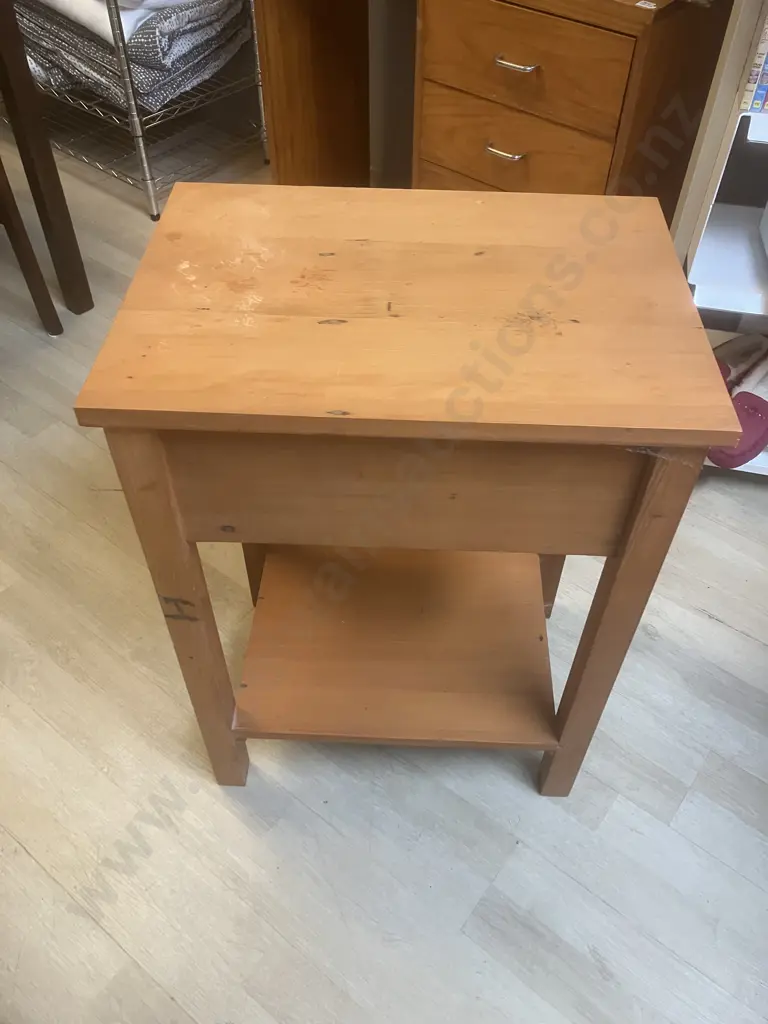 Wooden Single Drawer End Table, Black Steel Ring Handle. H70 W52.5 D38cm Image 1++