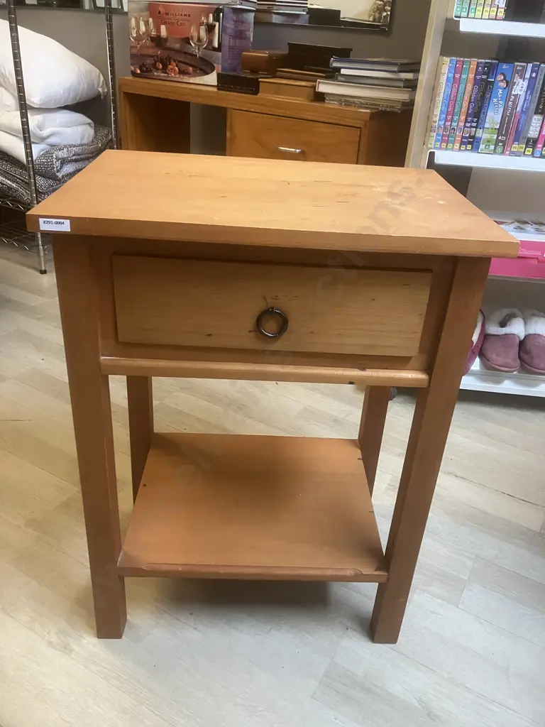 Wooden Single Drawer End Table, Black Steel Ring Handle. H70 W52.5 D38cm Image 1++