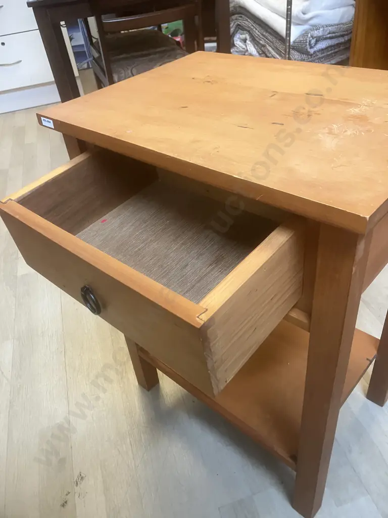 Wooden Single Drawer End Table, Black Steel Ring Handle. H70 W52.5 D38cm Image 1++