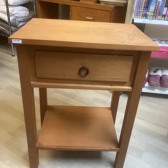 Wooden Single Drawer End Table, Black Steel Ring Handle. H70 W52.5 D38cm