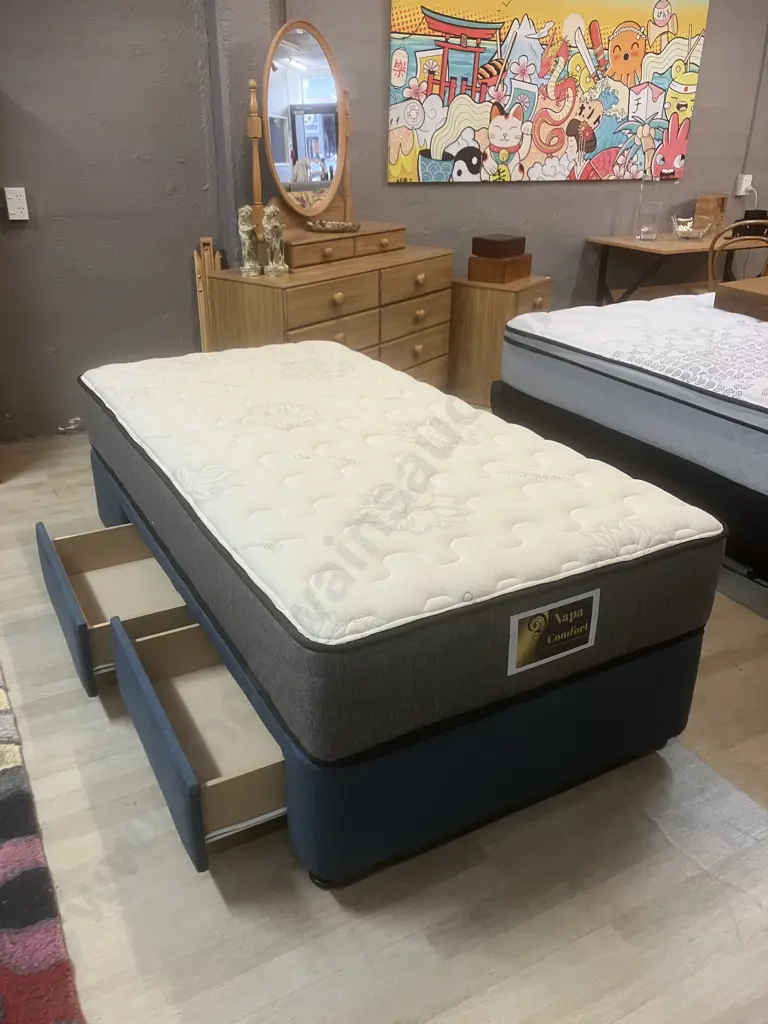 Single Size Napa Comfort Mattress With 2 Drawer Divan Base. 92 x 180cm Image 1++