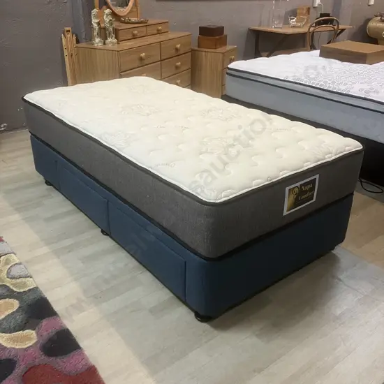 Single Size Napa Comfort Mattress With 2 Drawer Divan Base. 92 x 180cm