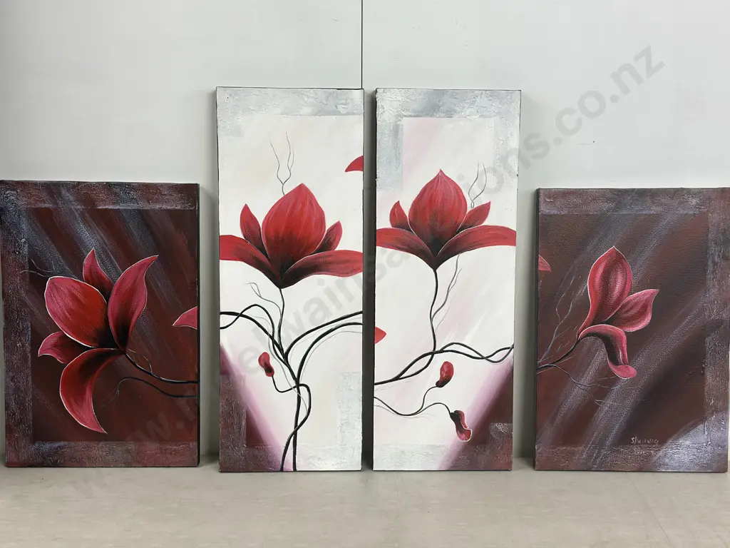 Multi Panel Canvas Wall Art Stylized Floral Blooms & Stems Image 1++
