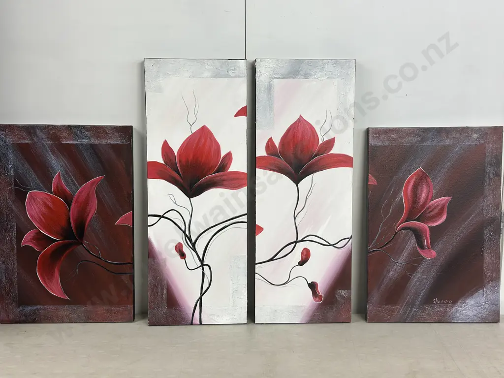 Multi Panel Canvas Wall Art Stylized Floral Blooms & Stems Image 1++