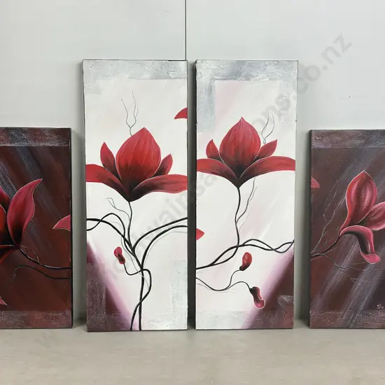 Multi Panel Canvas Wall Art Stylized Floral Blooms & Stems