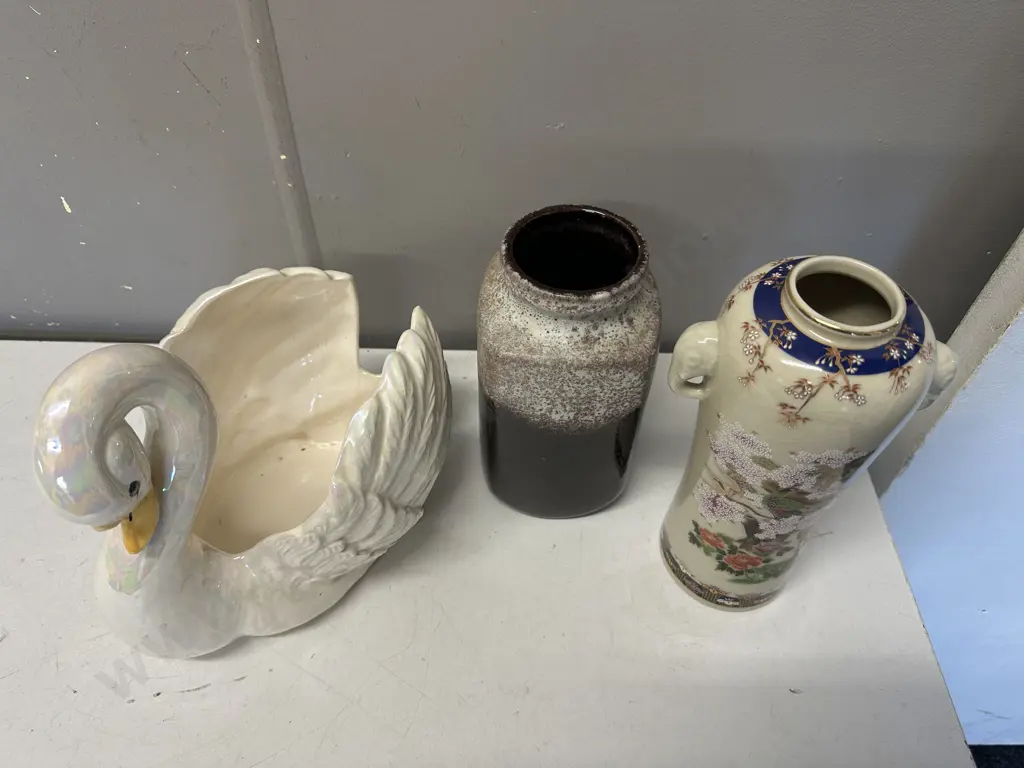 Oriental Themed Vase, West German Vase & Pearl Lustre Ceramic Duck Image 1++
