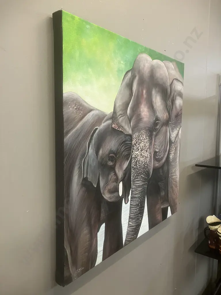 Sushan (Sri Lanka) Oil Painting On Canvas of Elephants. 60 x 61cm Image 1++