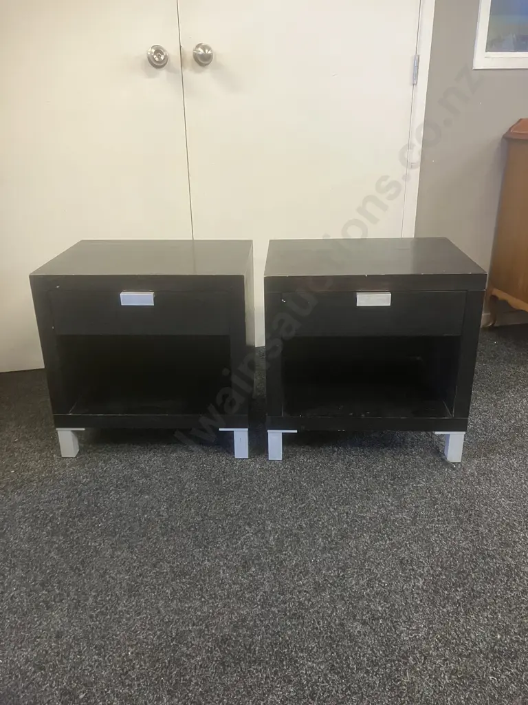 Pair of Danske Mobler Bedside Tables, Single Drawer, Aluminium Feet. H53 W53 D40cm Image 1++