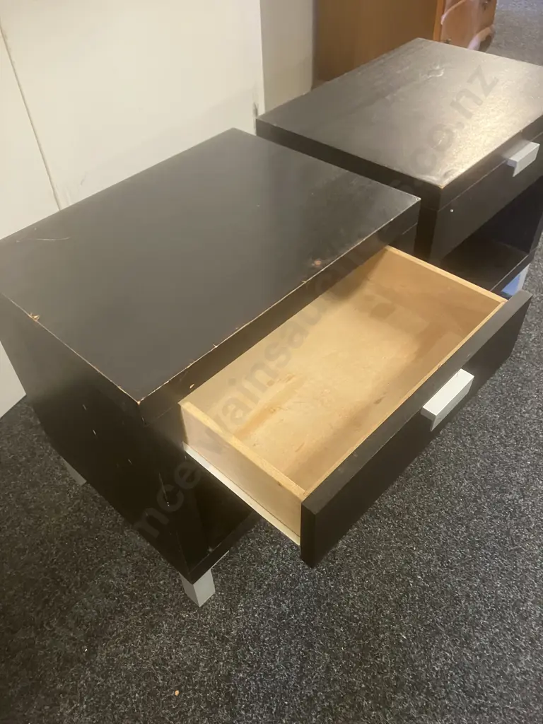 Pair of Danske Mobler Bedside Tables, Single Drawer, Aluminium Feet. H53 W53 D40cm Image 1++
