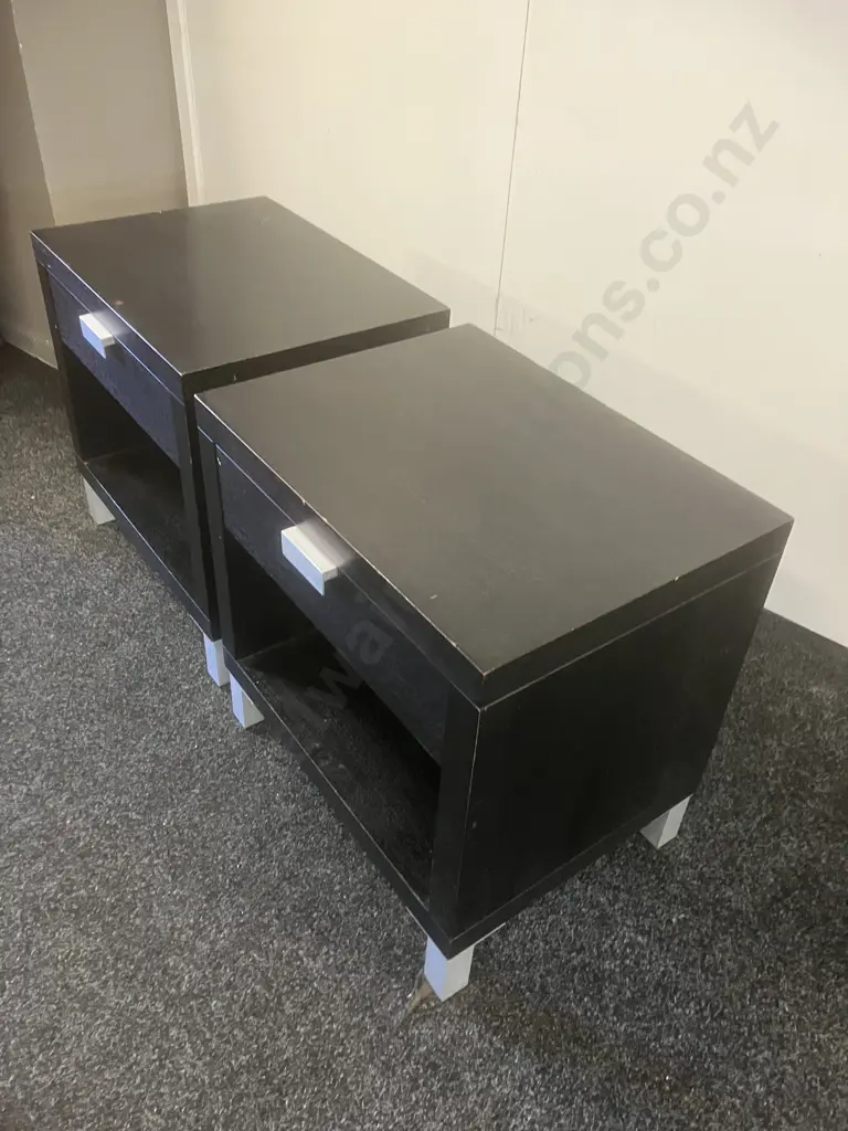 Pair of Danske Mobler Bedside Tables, Single Drawer, Aluminium Feet. H53 W53 D40cm Image 1++