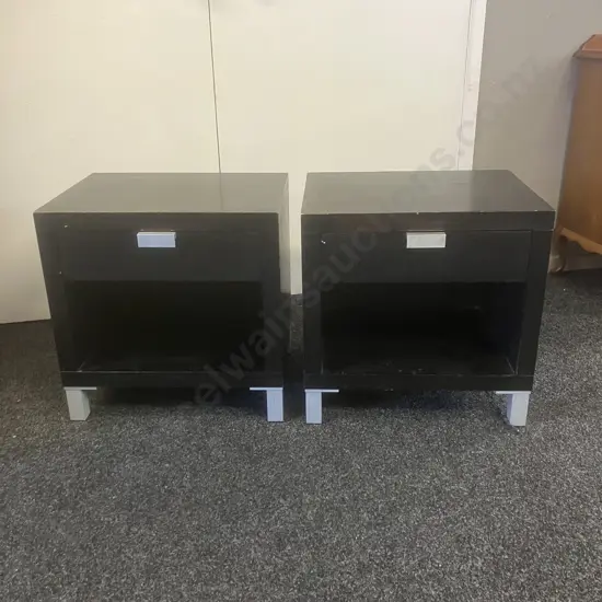 Pair of Danske Mobler Bedside Tables, Single Drawer, Aluminium Feet. H53 W53 D40cm