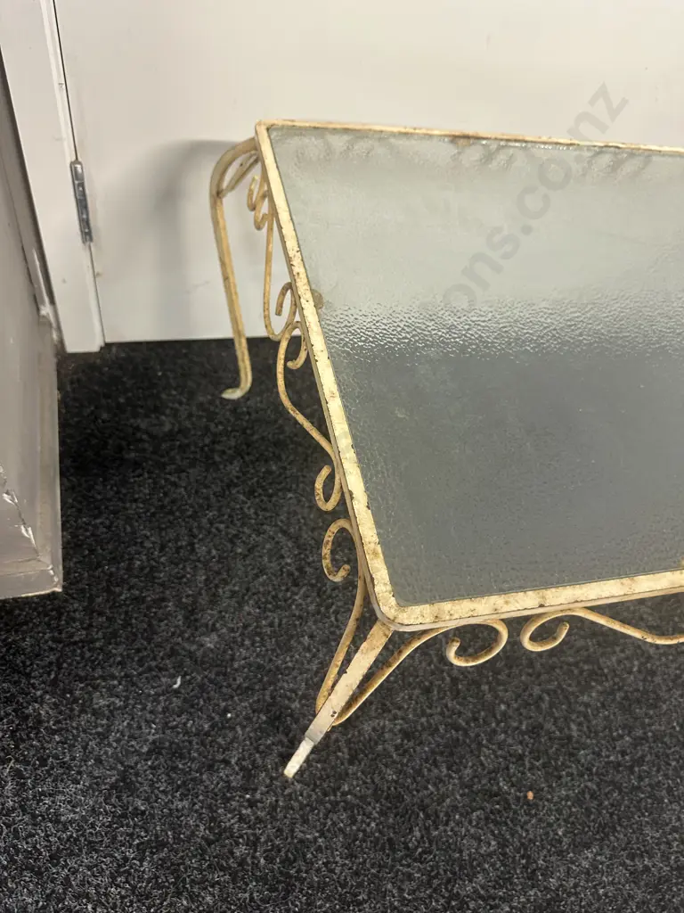 Retro Cream Wrought Iron & Glass Coffee Table H36 W82 D52cm. Image 1++