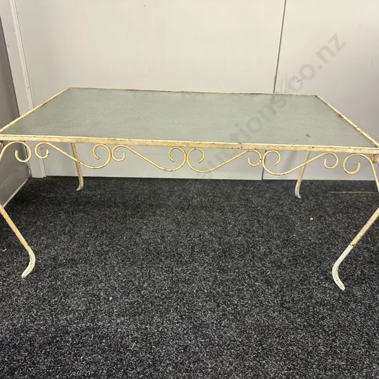 Retro Cream Wrought Iron & Glass Coffee Table H36 W82 D52cm.