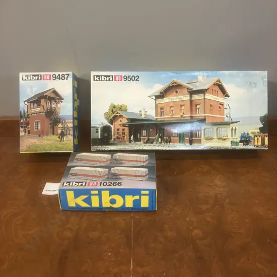 Vintage Boxed Kibri HO Kits 9502 Train Station Platform, 9487 Signal Tower Box, 10266 DB Rail Containers - West German